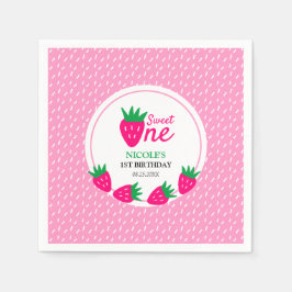 Servilleta De Papel Primer cumpleaños del Chica de fresas rosadas