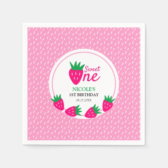 Servilleta De Papel Primer cumpleaños del Chica de fresas rosadas (Anverso)