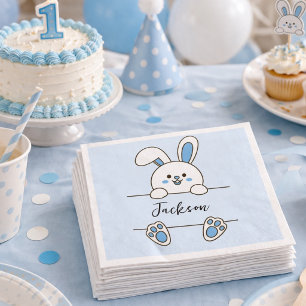 Servilleta De Papel Primer Cumpleaños del Lindo Niño Conejo Azul