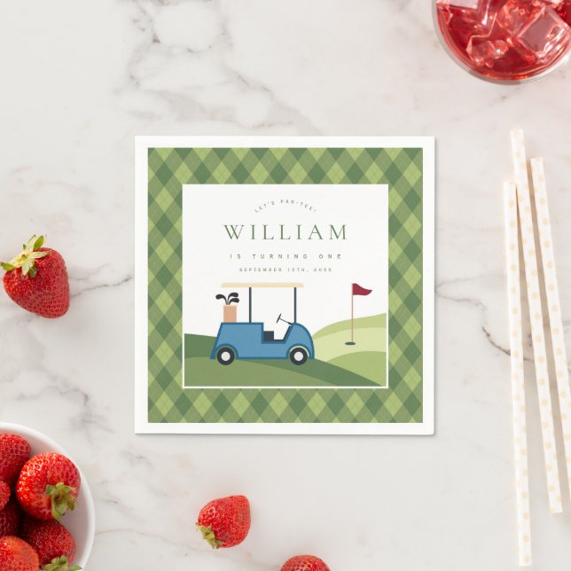 Servilleta De Papel Primer cumpleaños del patrón de Argyle Par Tee Gol (In situ)