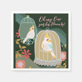 Servilleta De Papel Primer cumpleaños del pequeño Chica verde arcoiris