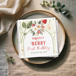 Servilleta De Papel Primer cumpleaños del tema de la fresa roja rusa