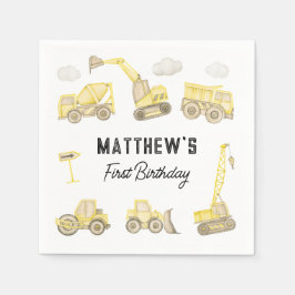 Servilleta De Papel Primer cumpleaños del vehículo de construcción de 