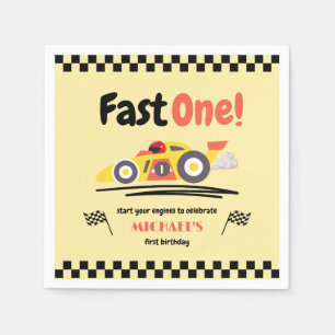 Servilleta De Papel Primer cumpleaños Fast One Yellow Vintage Race Car