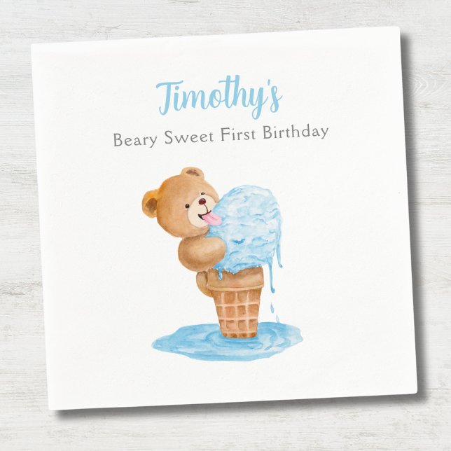 Servilleta De Papel Primer cumpleaños niño Teddy Bear Crema de hielo (Subido por el creador)