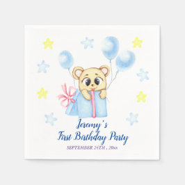 Servilleta De Papel Primer cumpleaños personalizado Teddy Bear Boy