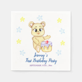 Servilleta De Papel Primer cumpleaños personalizado Teddy Bear Boy