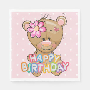 Servilleta De Papel Primer cumpleaños: Pink Polka Dots Teddy Bear