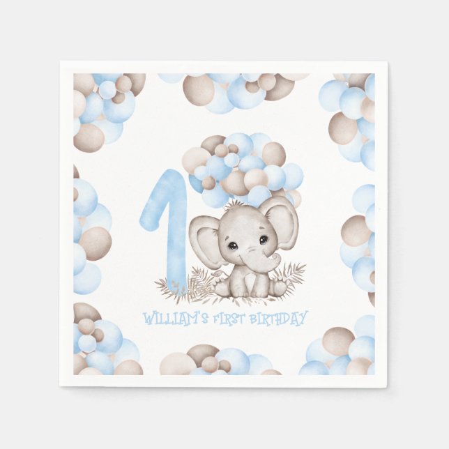 Servilleta De Papel Primer niño de cumpleaños lindo elefante (Anverso)