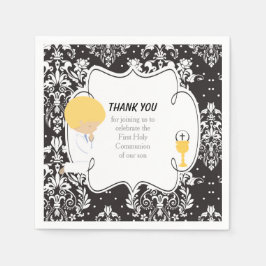 Servilleta De Papel Primer niño rubio de la comunión Damasco negro