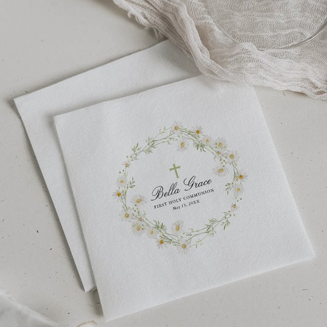 Servilleta De Papel Primer Personalizado floral de la comunión blanca (Subido por el creador)
