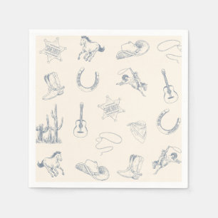 Servilleta De Papel Primer Rodeo Cowboy Occidental Birthday Blue Neutr