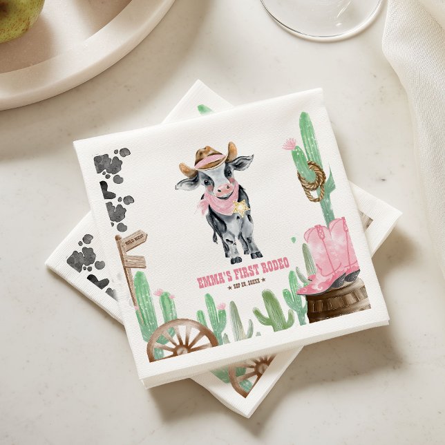 Servilleta De Papel Primer Rodeo Cumpleaños 1 Bebé Vaca (Subido por el creador)