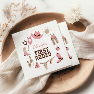 Servilleta De Papel Primer Rodeo Pink Western Cowboy Cumpleaños 1