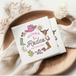 Servilleta De Papel Primer Rodeo Pink Western Cowboy Cumpleaños 1