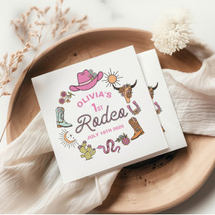 Servilleta De Papel Primer Rodeo Pink Western Cowboy Cumpleaños 1