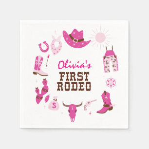 Servilleta De Papel Primer Rodeo Pink Western Cowboy Cumpleaños 1