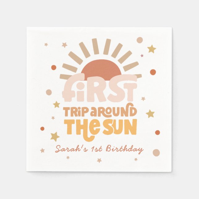 Servilleta De Papel Primer viaje alrededor del sol Retro 1er cumpleaño (Anverso)