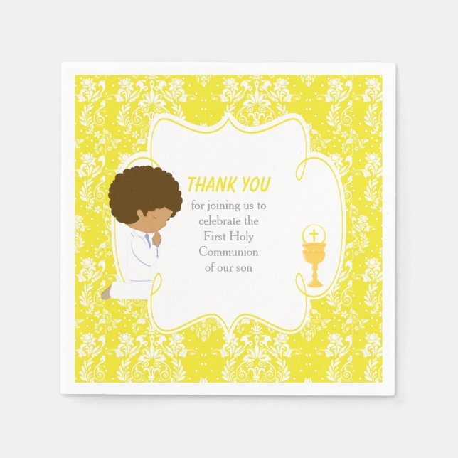 Servilleta De Papel Primera Comunión Afroamericano Amarillo Damask (Anverso)