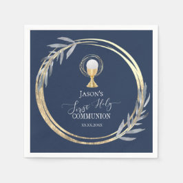 Servilleta De Papel Primera comunión azul y falso Relieve metalizado