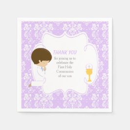 Servilleta De Papel Primera comunión Brunette Boy Purple Damask
