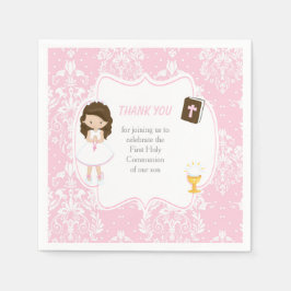Servilleta De Papel Primera Comunión Brunette Hair Chica Gracias