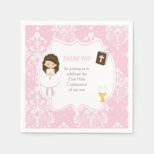 Servilleta De Papel Primera Comunión Brunette Hair Chica Gracias