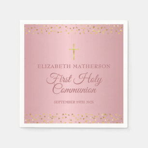 Servilleta De Papel Primera Comunión Corazones de Oro Rosa