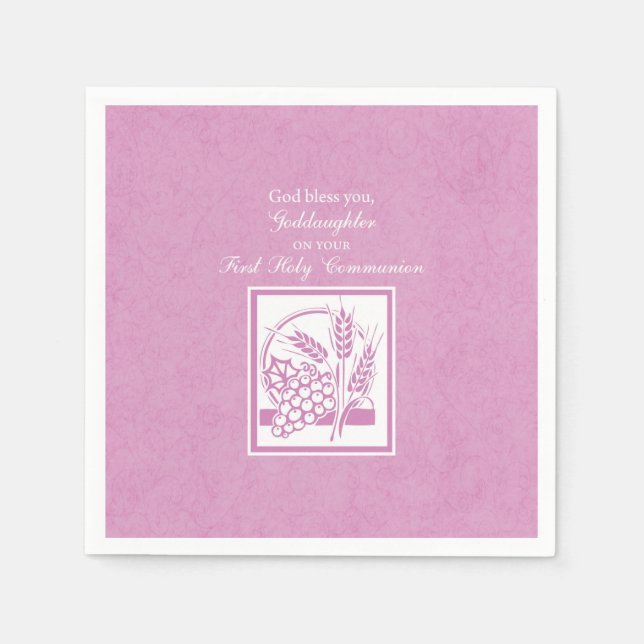 Servilleta De Papel Primera Comunión de la ahijada, Rosa (Anverso)