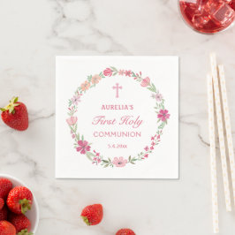 Servilleta De Papel Primera Comunión de la flor rosa