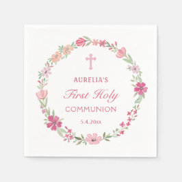 Servilleta De Papel Primera Comunión de la flor rosa