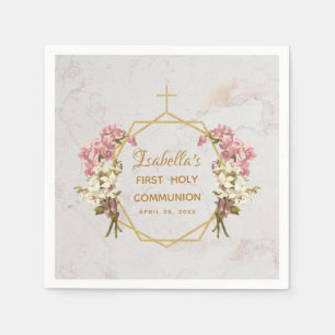 Servilleta De Papel Primera Comunión de Niña Cruz de Mármol Dorada Orq