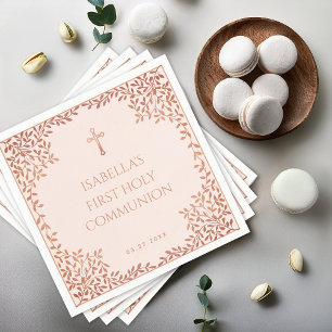 Servilleta De Papel Primera Comunión de Niña Rosa Hojas de Oro Rosa El