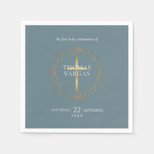 Servilleta De Papel Primera Comunión Elegante Cruz de Oro Corona de Fl