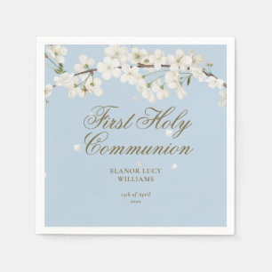 Servilleta De Papel Primera Comunión Elegante Flor Blanca Azul