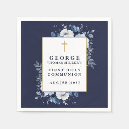Servilleta De Papel Primera Comunión Floral Boho Azul Marino