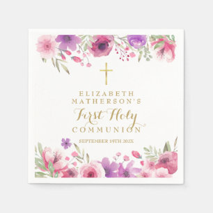 Servilleta De Papel Primera Comunión Floral en Acuarela