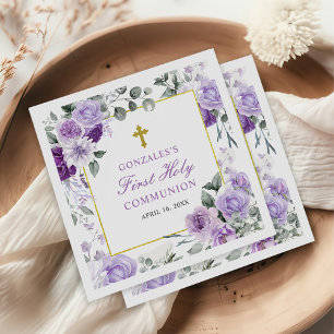Servilleta De Papel Primera Comunión Floral Morado Niña