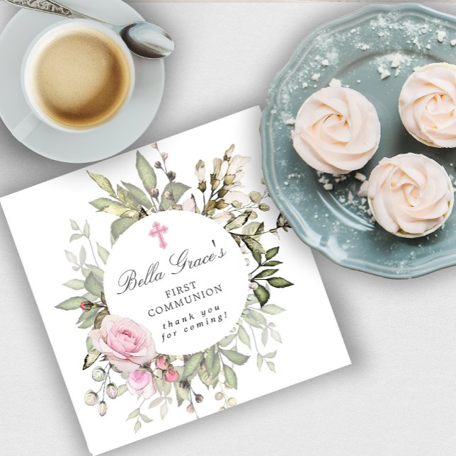 Servilleta De Papel Primera Comunión Floral Rosa (Subido por el creador)