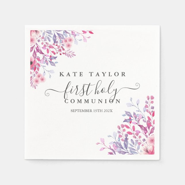 Servilleta De Papel Primera Comunión Lavanda Flores Silvestres Floral (Anverso)