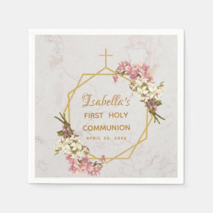 Servilleta De Papel Primera Comunión Mármol Oro Orquídea Floral Geomet