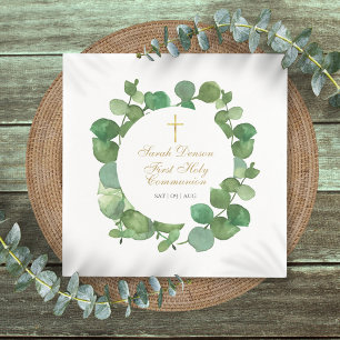 Servilleta De Papel Primera Comunión Moderna Floral Verde