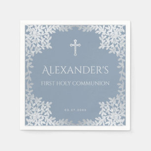 Servilleta De Papel Primera Comunión Niño Elegante Sale Azul Polvo