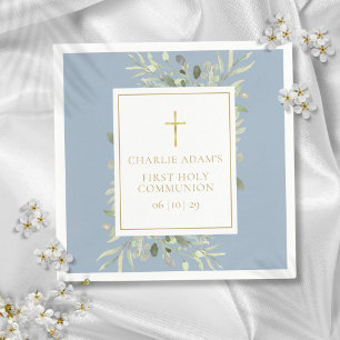 Servilleta De Papel Primera Comunión Polvo Azul Floral Acuarela