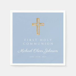 Servilleta De Papel Primera Comunión Religiosa Azul Elegante