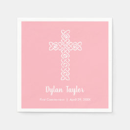 Servilleta De Papel Primera comunión rosa de la Cruz Blanca
