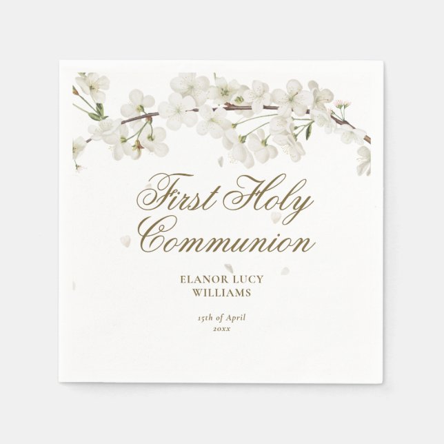 Servilleta De Papel Primera Comunión Sagrada Elegante Floral Blanca Bl (Anverso)