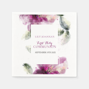 Servilleta De Papel Primera Comunión Santa Acuarela Floral Lirio