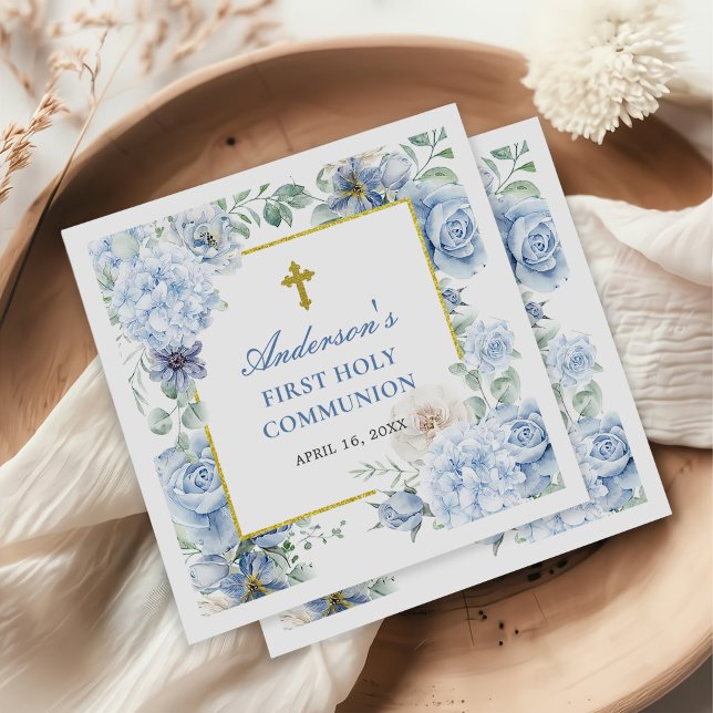 Servilleta De Papel Primera Comunión Santa Dusty Floral Azul (Subido por el creador)