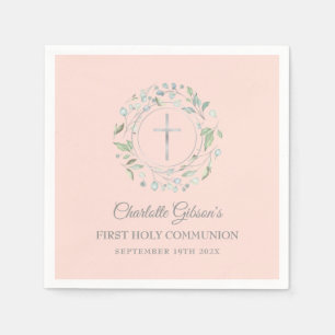 Servilleta De Papel Primera Comunión Verde Blush Rosa Plata
